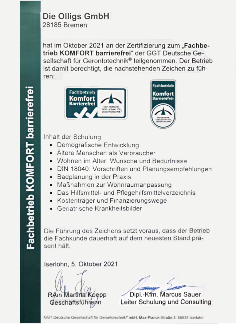 Komfort Fachbetrieb Barrierefrei